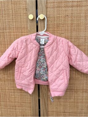 Carter's Pink Quilted Bomber Jacket with Floral Lining